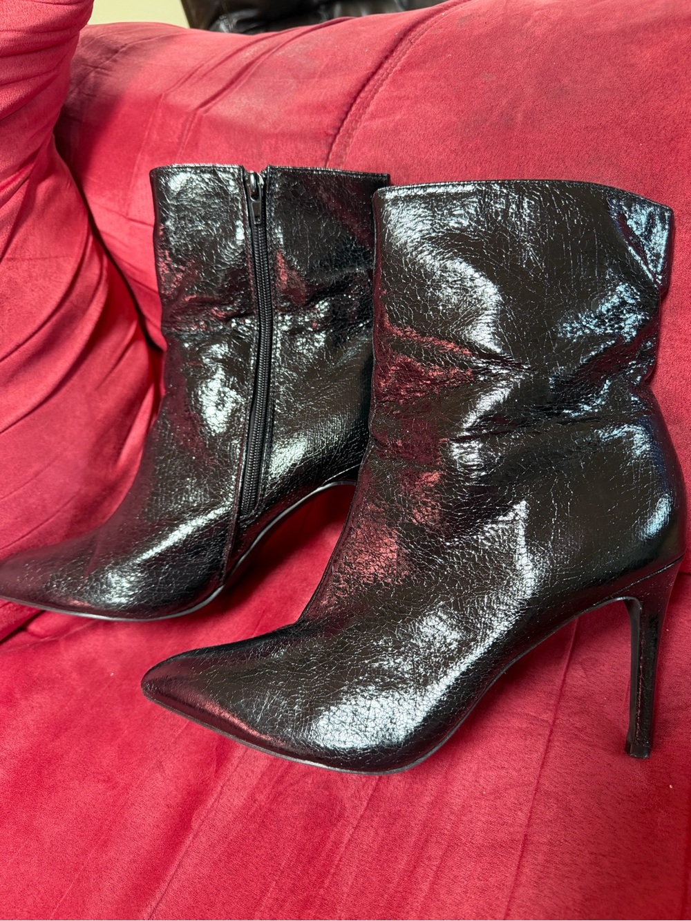 MIA Black Patent Pointed Toe Stiletto Ankle Boots
